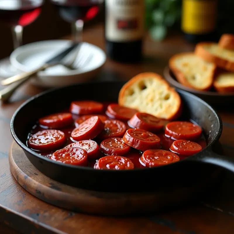 Chorizo al Vino con Pan de Pueblo: Tapa Caliente para días de Frío