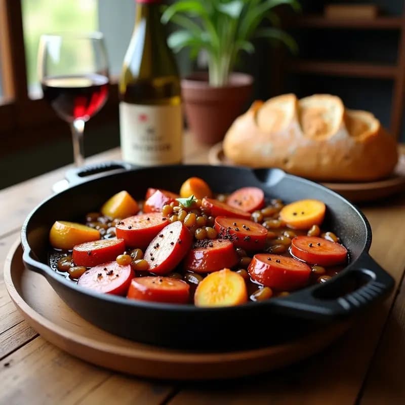 Chorizo al Vino con Patatas Panaderas: Receta de Tapa Caliente en Sartén