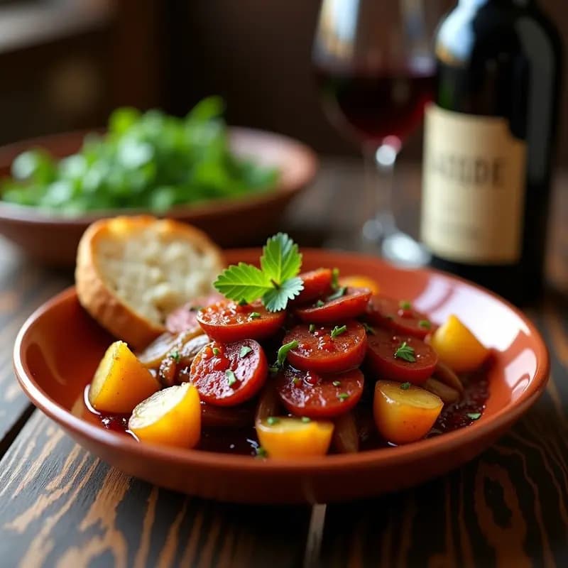Chorizo al Vino Tinto: Tapa Rápida con Cebolla y Patata