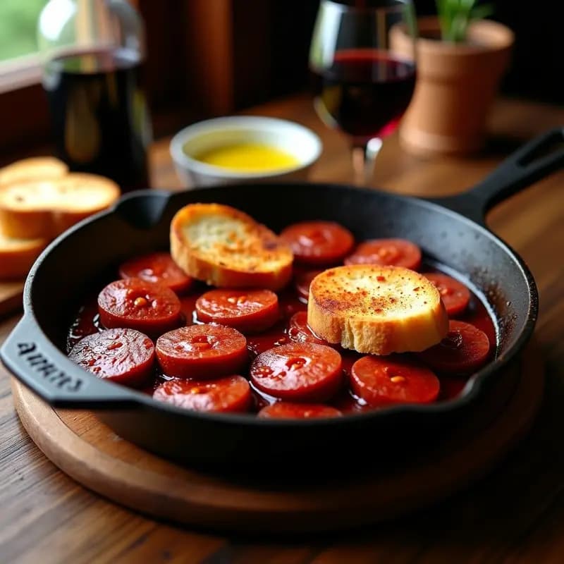 Chorizo al Vino Tinto: Tapa Castellana en 10 Minutos con Pan Rustido