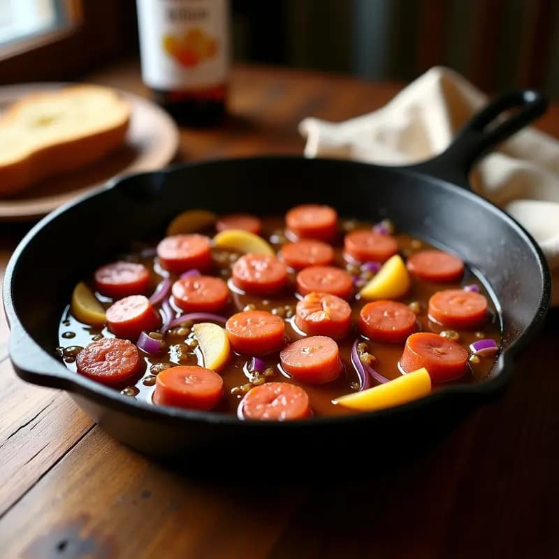 Chorizos a la sidra con manzana: Tapa asturiana en 15 minutos y en una sola sartén