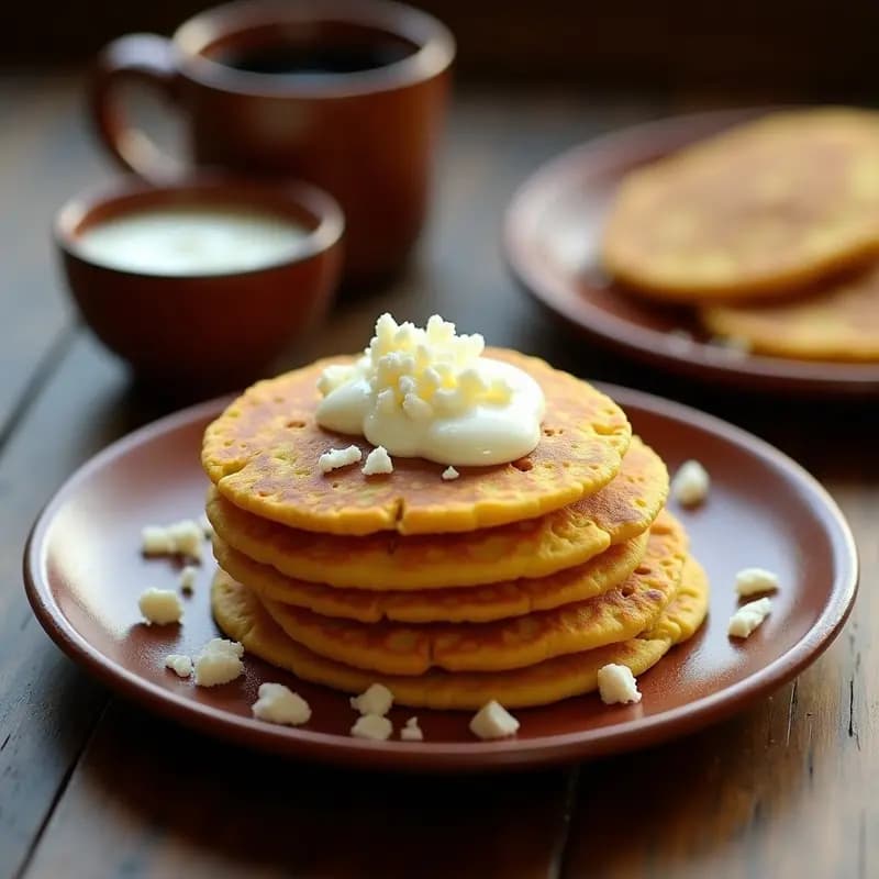 Chorreadas Costarricenses con Nata Ácida: Desayuno Dulce con Harina de Maíz y Queso Fresco