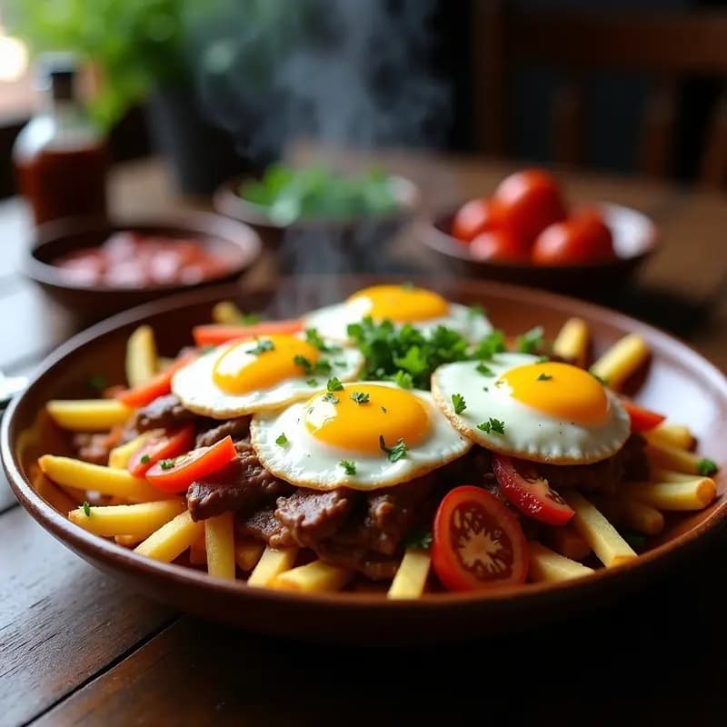 Chorrillana Peruana con Lomo Saltado y Huevo Frito: Receta de Comfort Food en Sartén