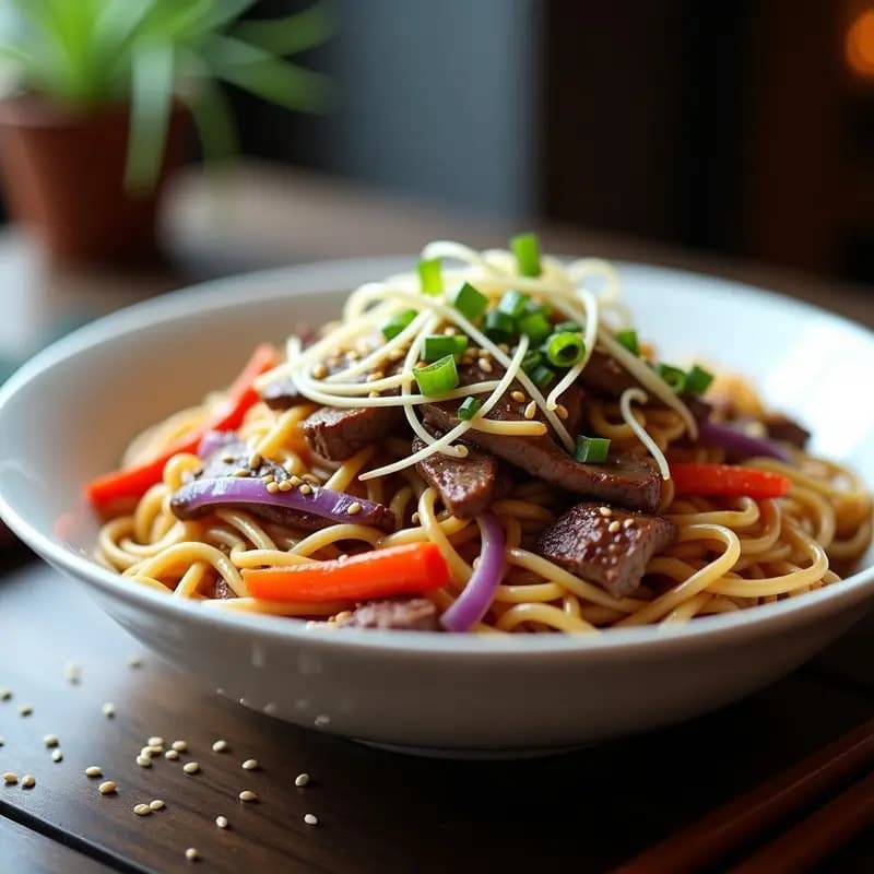 Chow Mein de Fideos de Arroz y Ternera: Receta China Rápida en Sartén