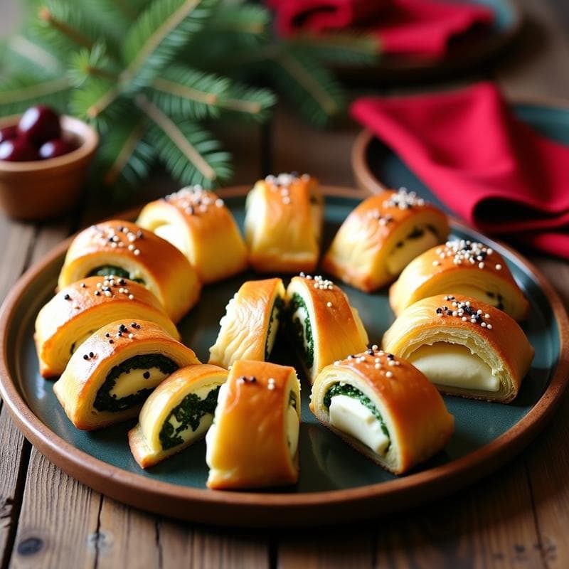 Christmas Rolls de Espinaca y Queso Feta con Hojaldre de Almendra: Aperitivo Navideño Sin Gluten