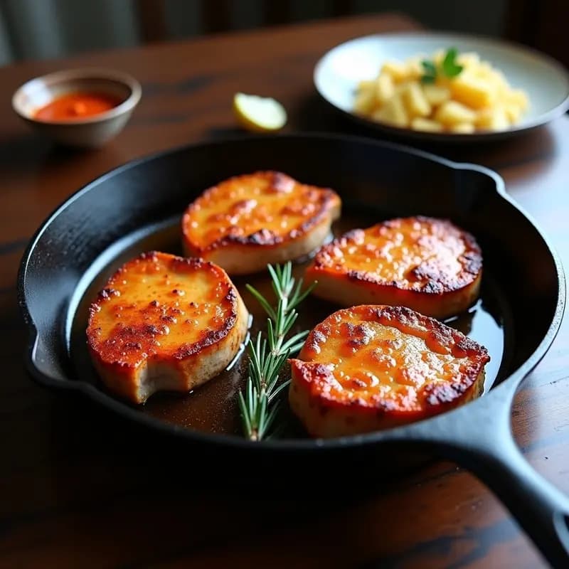 Chuletas de Cerdo a la Brasa con Pimentón: Receta Extremeña en Sartén de Hierro