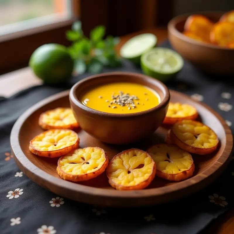 Chuños de Papa Morada con Salsa de Ají Amarillo: Aperitivo Boliviano Vegano y Crujiente