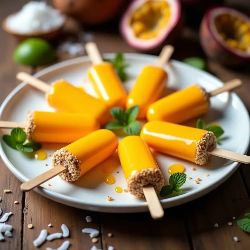Chupa Chups de Frutas Tropicales: Postre tailandés con Mango, Papaya y Maracuyá