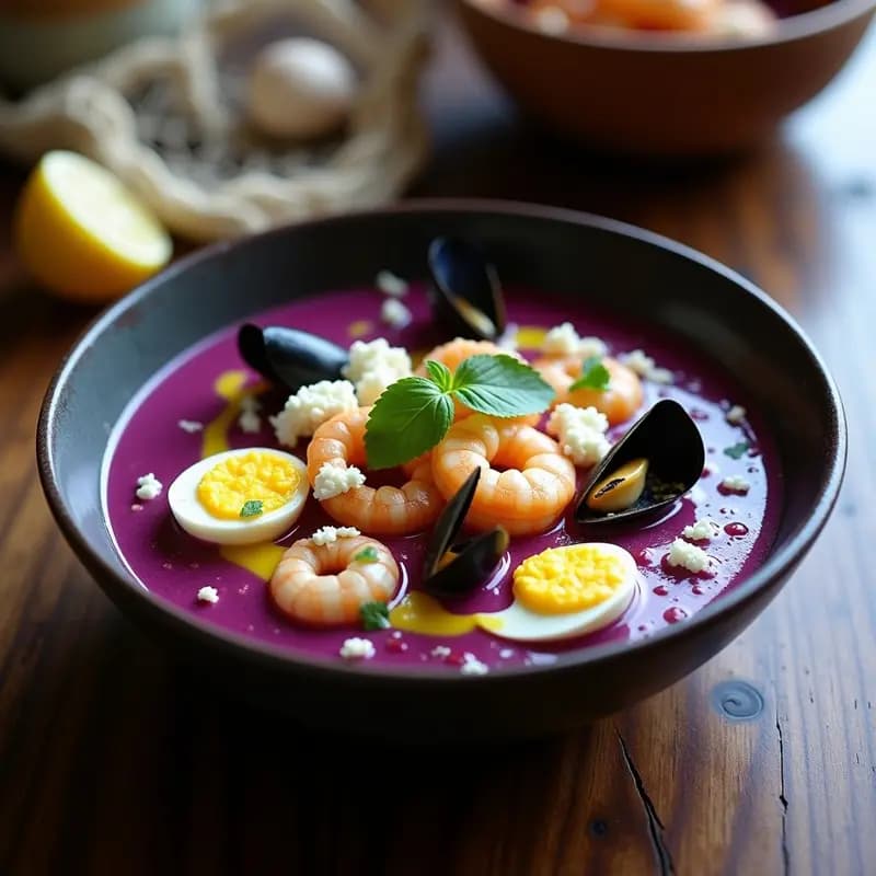 Chupe de Mariscos Peruanos con Leche de Tigre y Maíz Morado: Sopa Costera con Toque Moderno