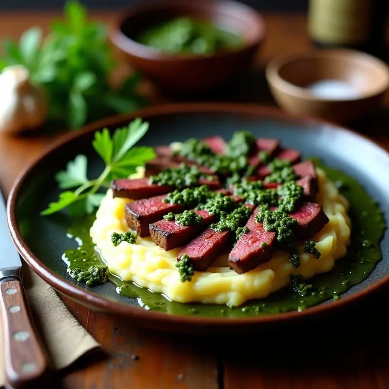 Churrasco Argentino con Chimichurri y Puré de Papa: Receta a la Parrilla en 40 Minutos