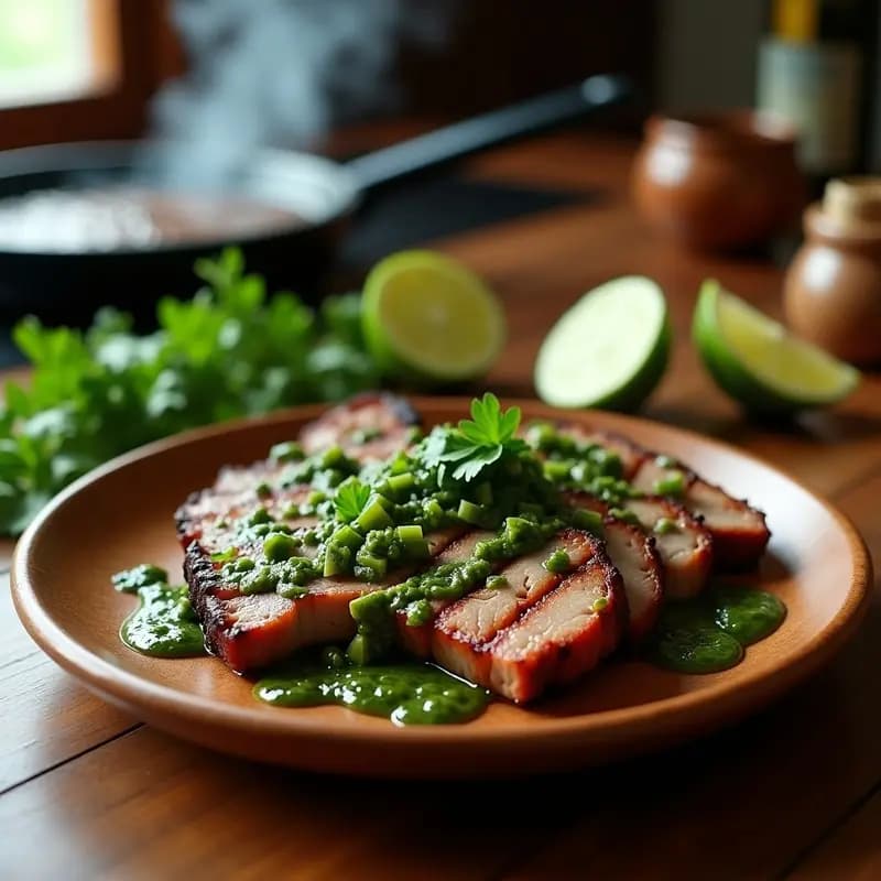 Churrasco de Cerdo con Chimichurri de Cilantro y Jalapeño: Receta Argentina Picante