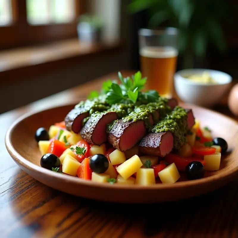 Churrasco con Chimichurri y Ensalada de Papa y Huevos: Receta Argentina Clásica