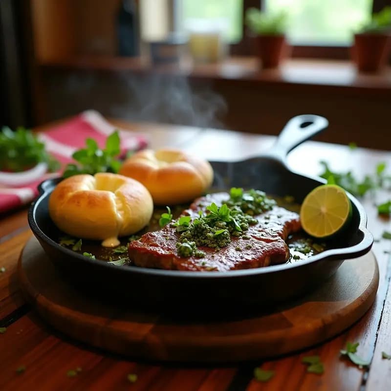 Churrasco Colombiano con Chimichurri y Arepa: Receta de Carne Asada en Sartén