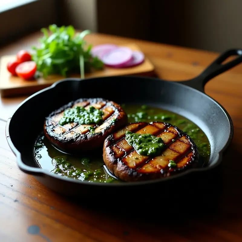 Churrasco Uruguayo de Portobello: Parrillada Vegana con Chimichurri de Perejil y Ajo