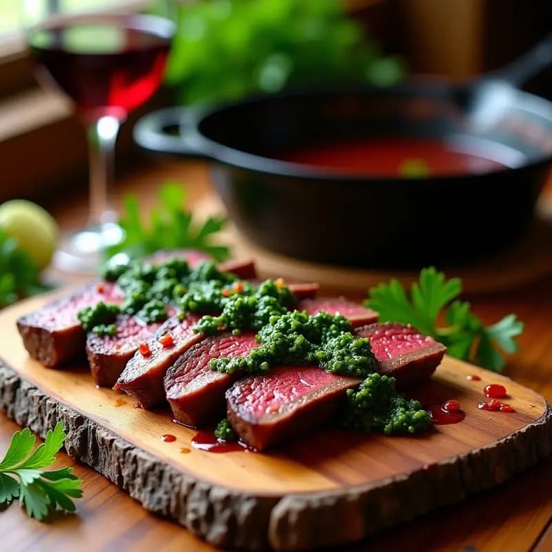 Churrasco al Vino Tinto con Chimichurri de Perejil: Receta Argentina en 30 Minutos