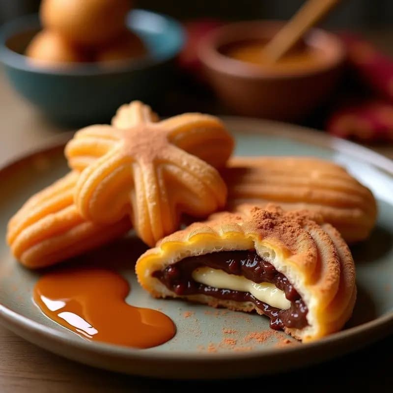 Churro de Chocolate y Queso Crema con Salsa de Caramelo: Postre Mexicano Viral en 20 Minutos