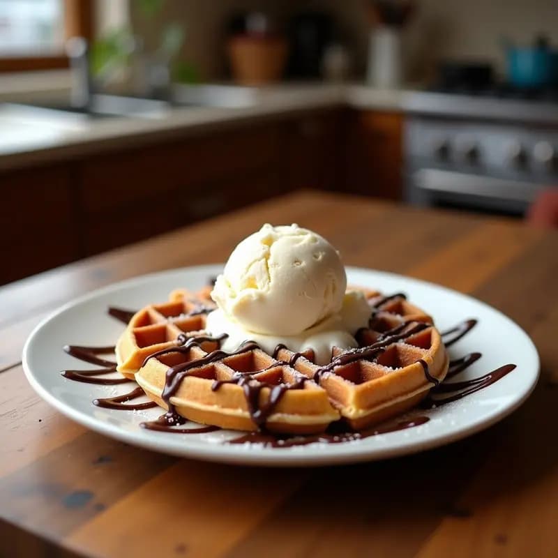 Churro Waffles: Gofres con Canela y Azúcar de Coco, Bañados en Chocolate Caliente y Helado