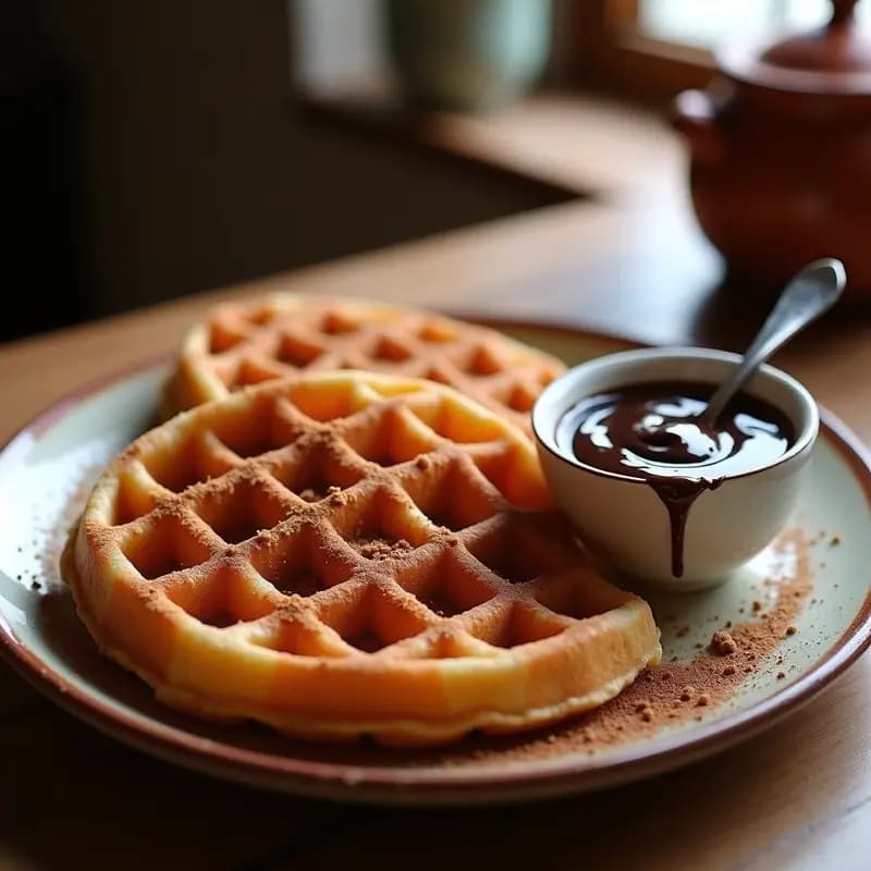 Churro Waffles con Salsa de Chocolate Negro: Desayuno Español en Wafflera