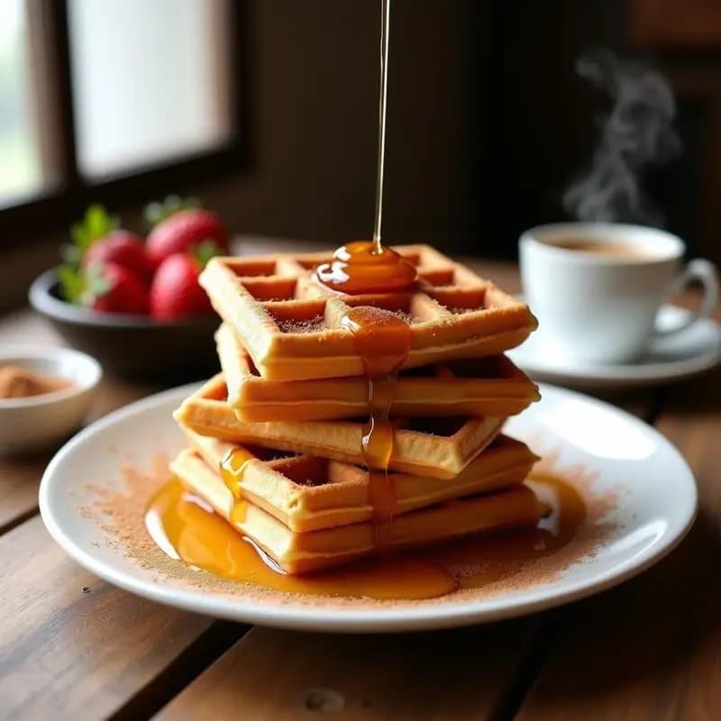 Churro Waffles con Sirope de Arce y Canela: Desayuno Mexicano-Estadounidense en 20 Minutos