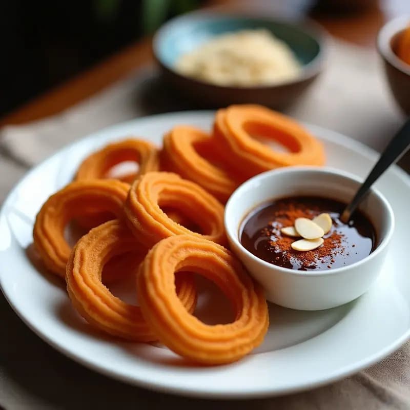 Churros de Camote con Salsa de Chocolate y Chili: Postre Mexicano-Peruano Fusion