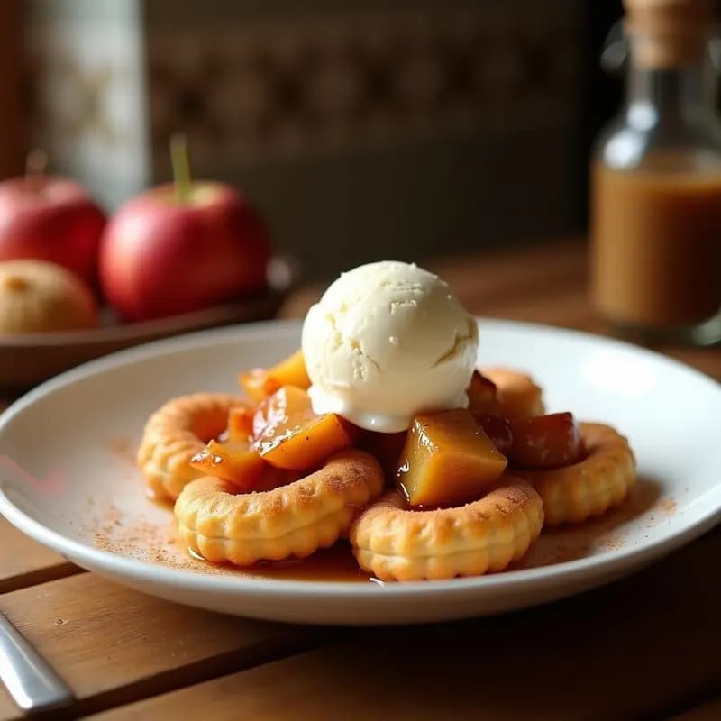 Churros de Canela y Manzana Asada con Helado de Vainilla: Postre Español Innovador
