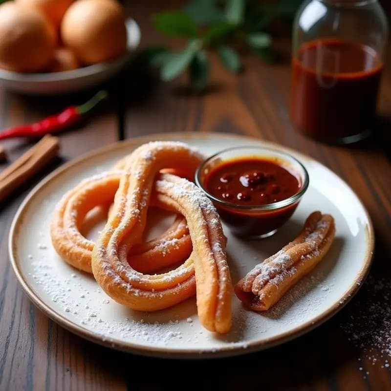 Churros de Chocolat con Salsa de Guindilla y Canela: Postre Mexicano Picante y Dulce