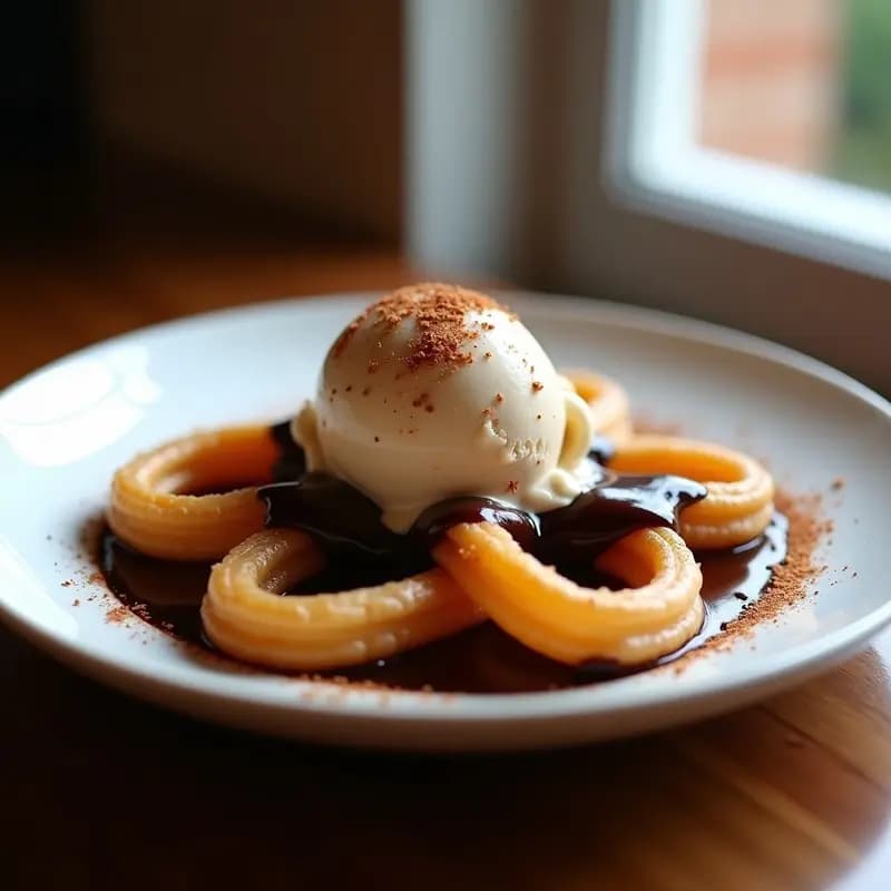 Churros de Chocolata con Helado de Turón: Postre Español Tradicional con Toque Moderno