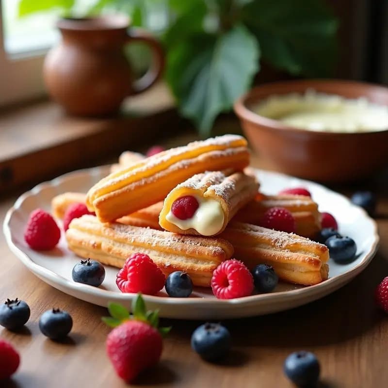 Churros de Chocolate Blanco y Frutos Rojos: Versión Dulce y Colorida para Niños