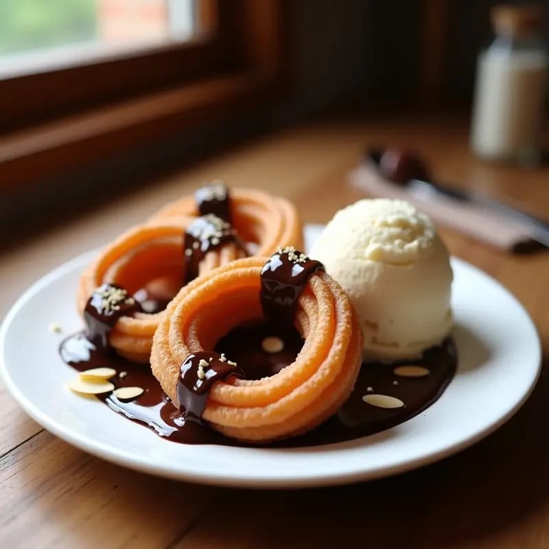 Churros de Chocolate con Helado de Vainilla: Postre Español Crujiente en Airfryer