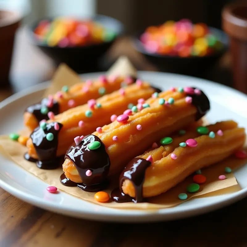 Churros Bañados en Chocolate y Cubiertos de Lacasitos: Snack de Feria en Casa