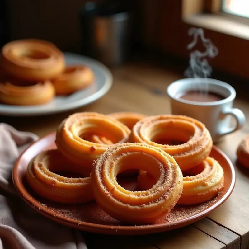 Churros Españoles con Chocolate Caliente: Postre Tradicional Crujiente y Sin Lactosa