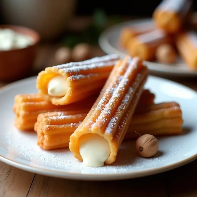 Churros españoles Rellenos de crema de Avellana: Postre crujiente en Airfryer