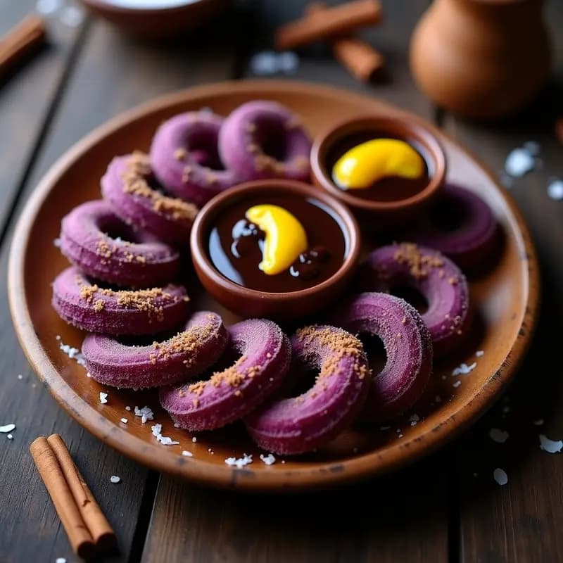 Churros de Maíz Morado con Salsa de Chocolate y Ají: Snack Peruano Dulce-Picante