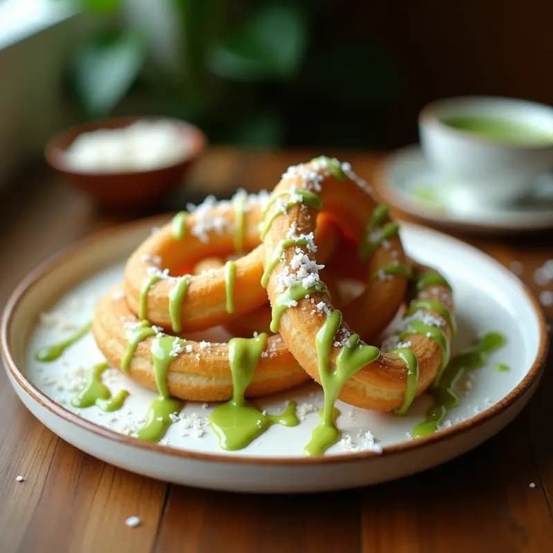 Churros de Matcha y Chocolate Blanco: Postre Español Sin Lactosa y Crujiente