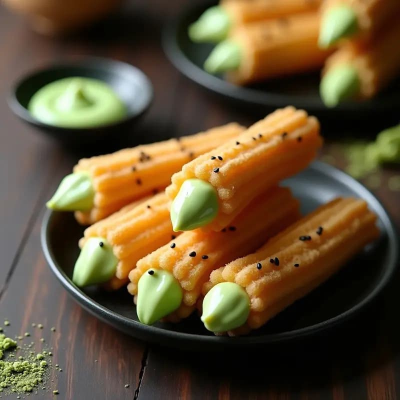 Churros de Matcha Rellenos de Crema de Wasabi: Postre Japonés Innovador