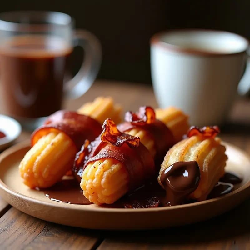 Churros Rellenos de Nutella y Bañados en Chocolate con Trozos de Bacon: Desayuno de Campeón