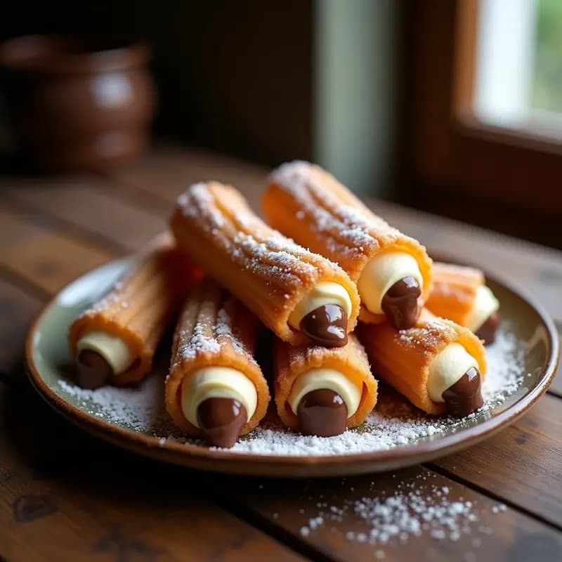 Churros de Nutella Rellenos de Crema Pastelera: Postre Crujiente y Cremoso