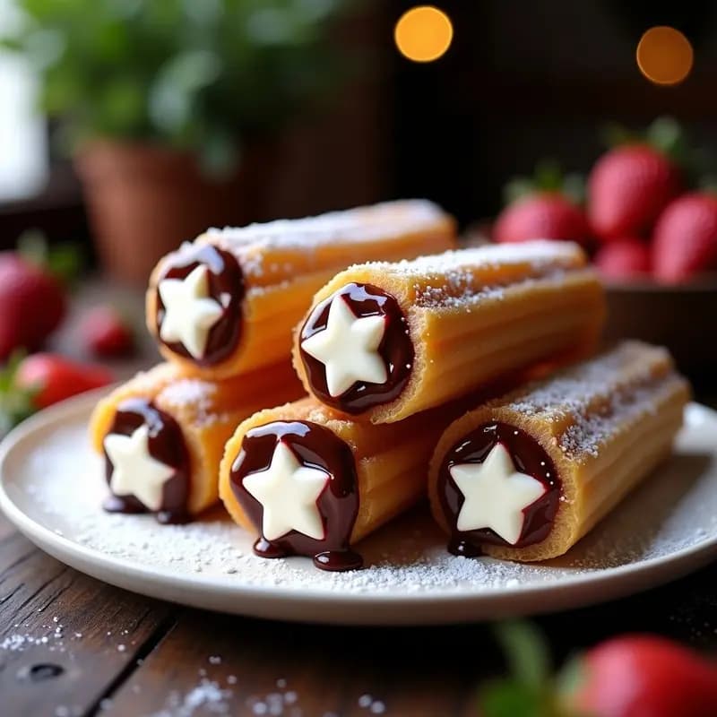 Churros Rellenos de Queso Crema y Mermelada de Fresa Bañados en Chocolate: El Desayuno que es una Tentación