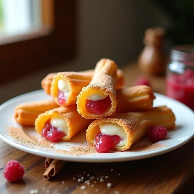 Churros Rellenos de Queso Philadelphia y Mermelada de Frambuesa: Merienda que es un Sueño