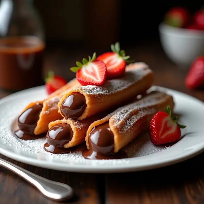 Churros Rellenos de Cajeta con Cobertura de Chocolate y Fresas: Dulzor Extremo en Cada Mordisco