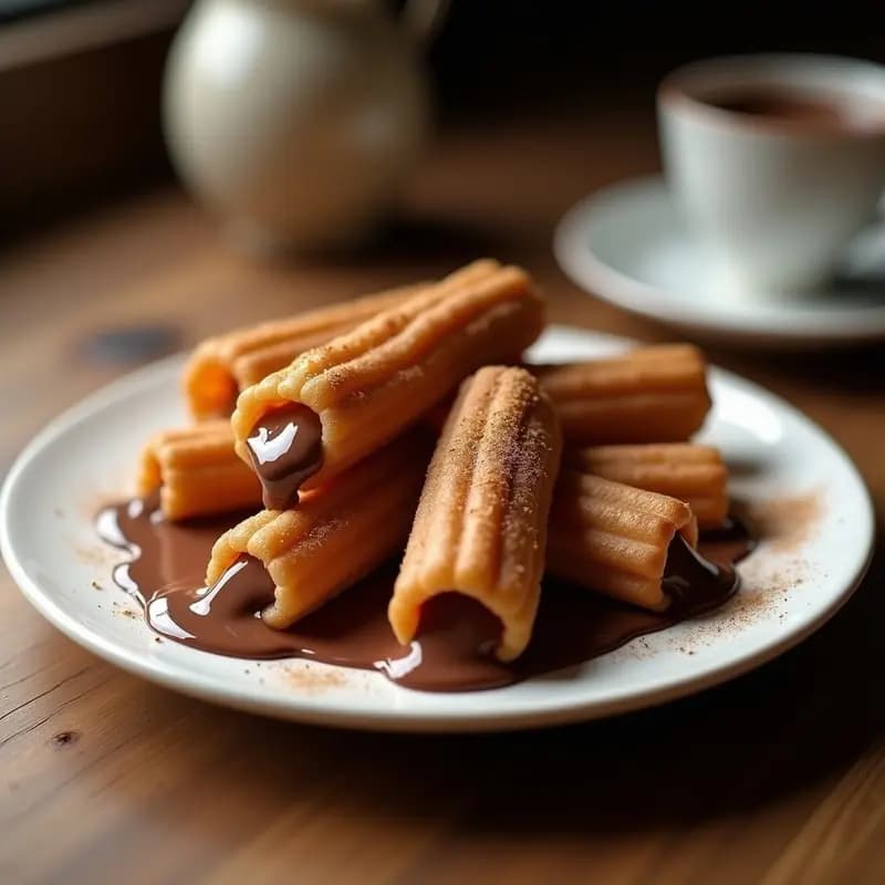 Churros Rellenos de Cajeta y Bañados en Chocolate con Leche y Canela en Polvo