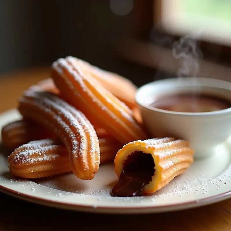 Churros Rellenos de Chocolate: Receta Frita con Azúcar y Canela para Mojar en Chocolate Caliente