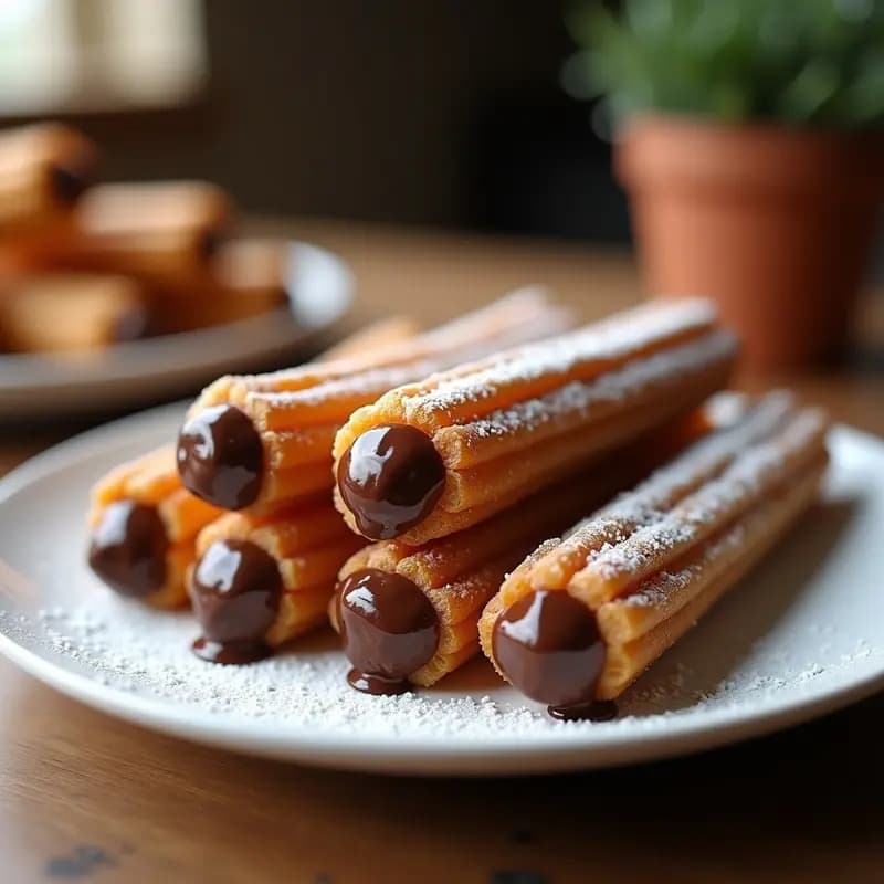 Churros Rellenos de Chocolate y Espolvoreados con Azúcar Glass: Postre Clásico con un Toque Extra