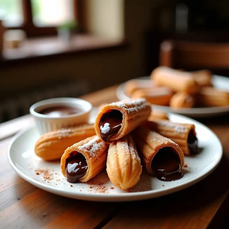 Churros Rellenos de Chocolate y Cubiertos de Azúcar: Postre Tradicional Española