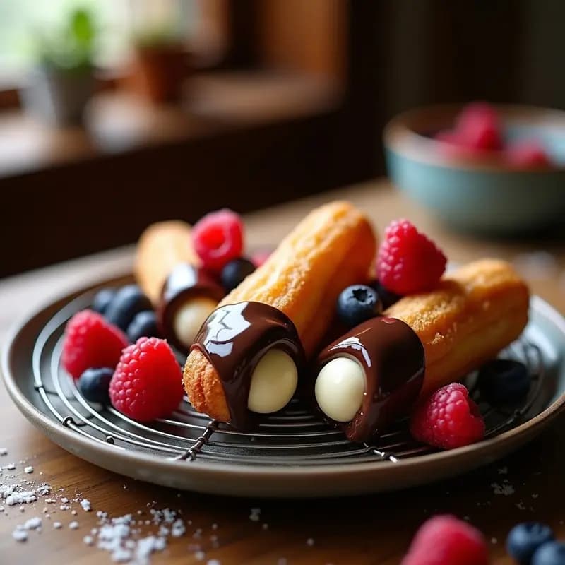 Churros Rellenos de Chocolate Blanco y Frutos Rojos con Baño de Chocolate Negro: El Postre de los Dioses