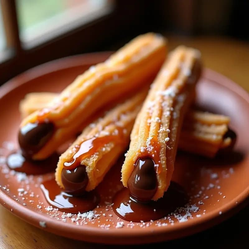 Churros Rellenos de Chocolate y Bañados en Caramelo: Dulce Tradición con un Toque Extra