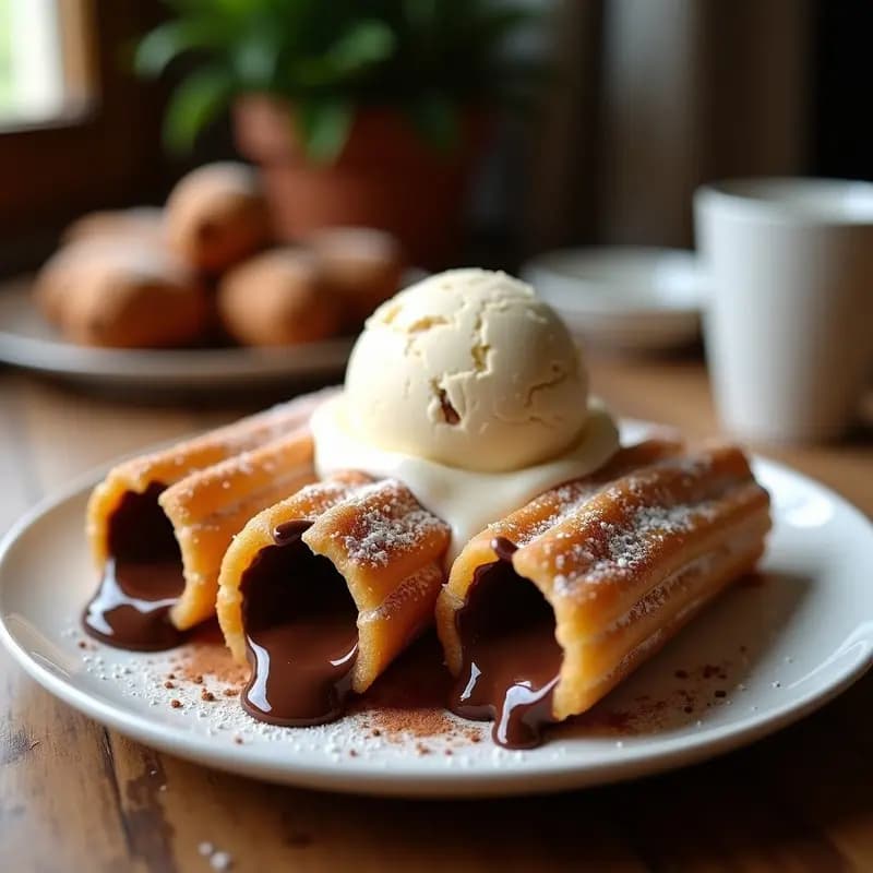 Churros Rellenos de Chocolate Fundido y Helado de Stracciatella: Crujientes y Cremosos