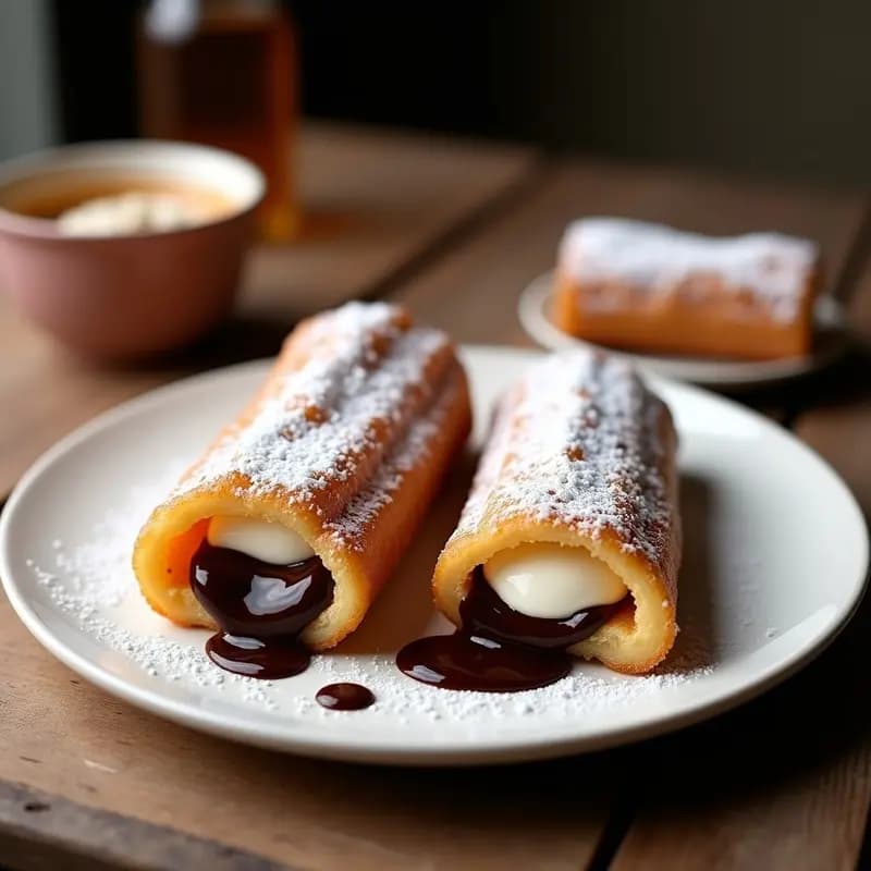 Churros Rellenos de Chocolate y Nata con Azúcar Glas: Postre Español Clásico pero Mejorado