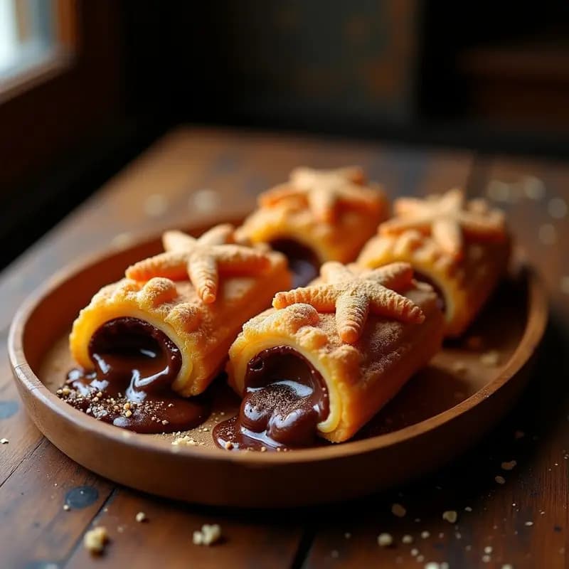Churros Rellenos de Chocolate y Bañados en Salsa de Cajeta con Trozos de Nueces: Postre Callejero Premium
