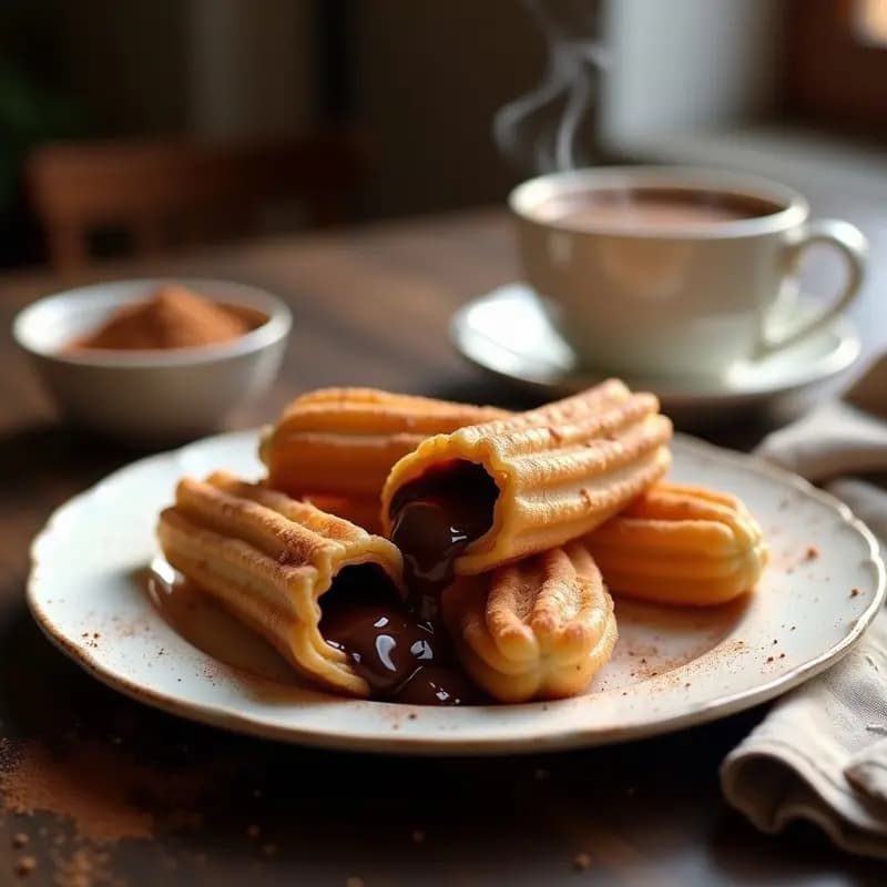 Churros Rellenos de Chocolate a la Taza: Postre para Chocolaterías Caseras